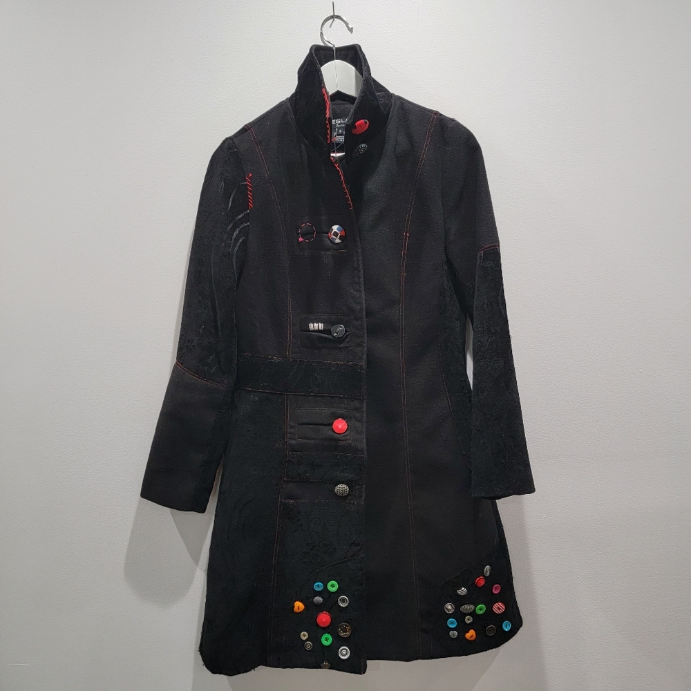 Neslay Paris Black Embroidered Women's Coat Size Small
